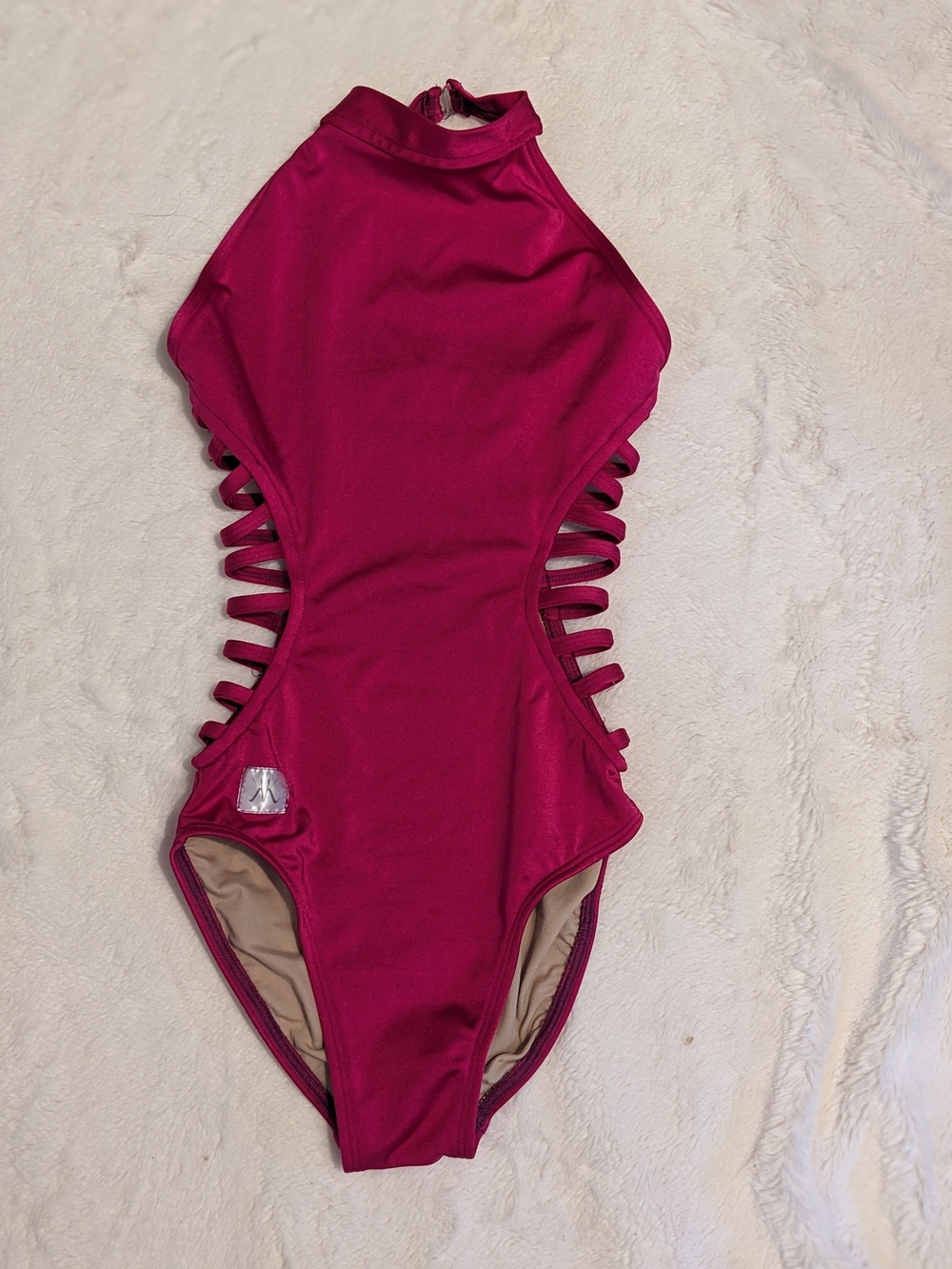Women Halter One-Piece Swimsuit with Side Ladder Cutouts - Magenta